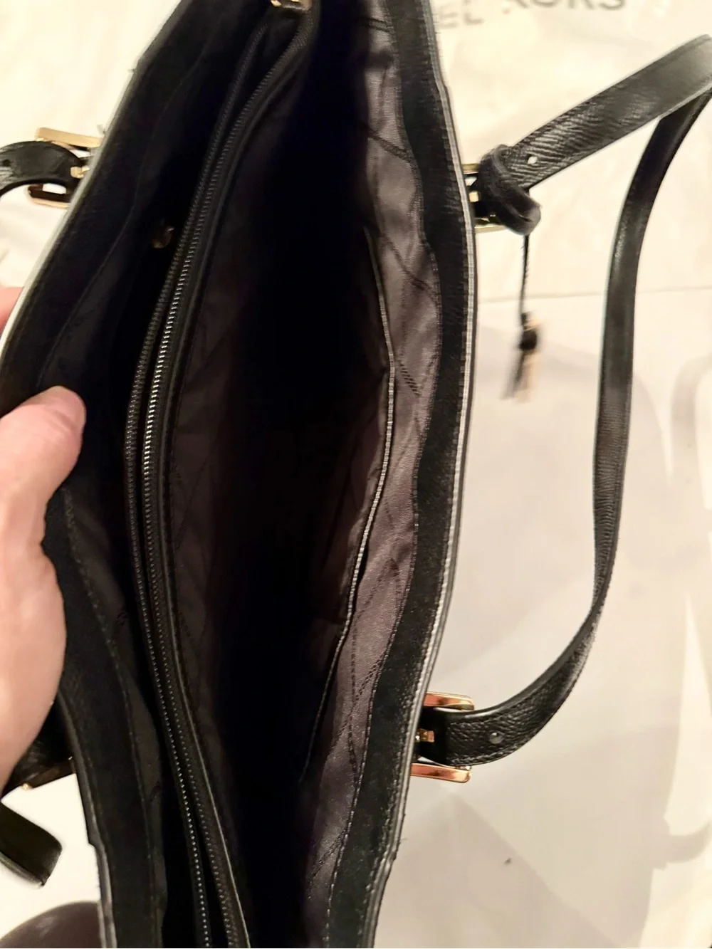 Michael Kors Black Saffiano Leather Shoulder Tote with Cutout Detail